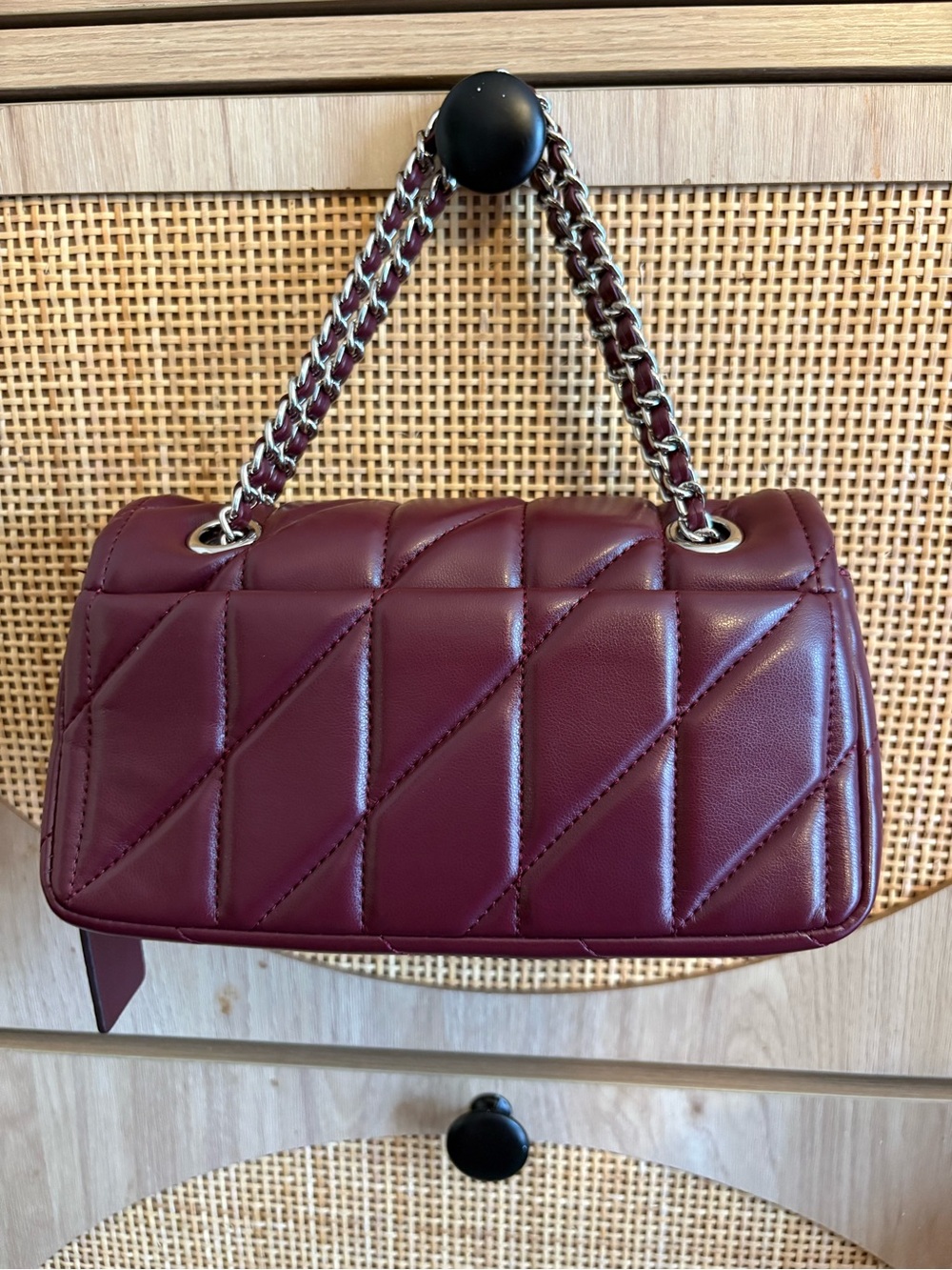 Coach Tabby Quilted Wine Leather Shoulder Bag with Silver Hardware - Picture 2 of 5